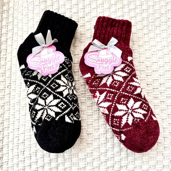 2Pack Women's Chenille Slipper Snowflake Socks - Picture 1 of 5